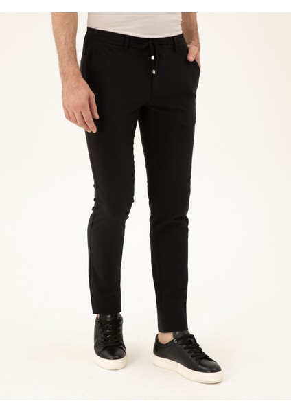 Erkek Siyah Slim Fit Beli Bağcıklı Pantolon 50293848-VR046