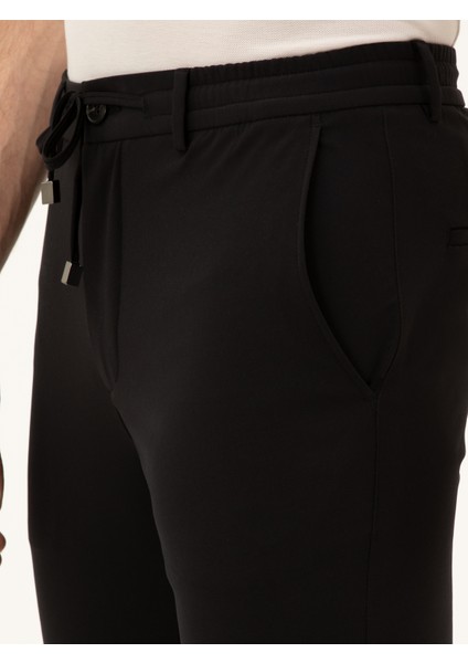 Erkek Siyah Slim Fit Beli Bağcıklı Pantolon 50293848-VR046