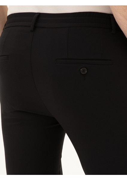 Erkek Siyah Slim Fit Beli Bağcıklı Pantolon 50293848-VR046