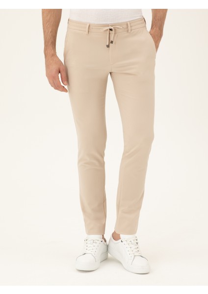 Erkek Bej Slim Fit Beli Bağcıklı Pantolon 50293848-VR011