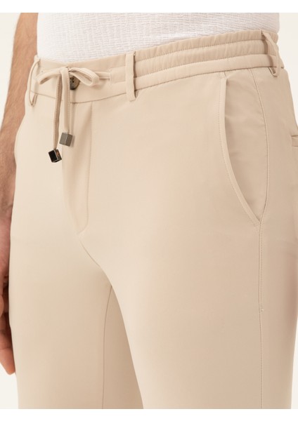 Erkek Bej Slim Fit Beli Bağcıklı Pantolon 50293848-VR011