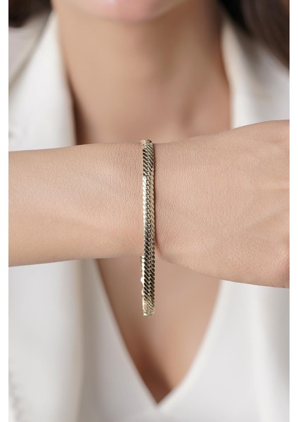 14 Ayar Altın Kalın Balıksırtı Bileklik indirimleri