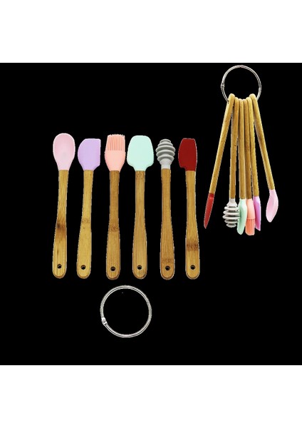 6 Parça Mini Ahşap Saplı Silikon Mutfak Set (5047)