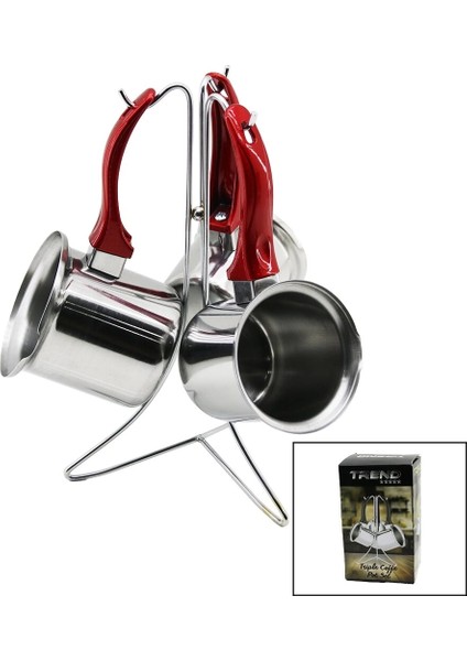 Trend 3lü Set No-3-4-5 Çelik Cezve Metal Standlı Renkli Plastik Kulplu (5047)
