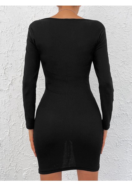 Kadın Uzun Kollu V Yaka Büzgülü Kaşkorse Elbise