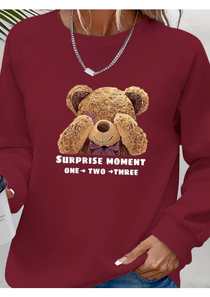 Kadın Uzun Kollu Bisiklet Yaka Ayıcık Desenli Viskon Iki Iplik Bluz fiyatları