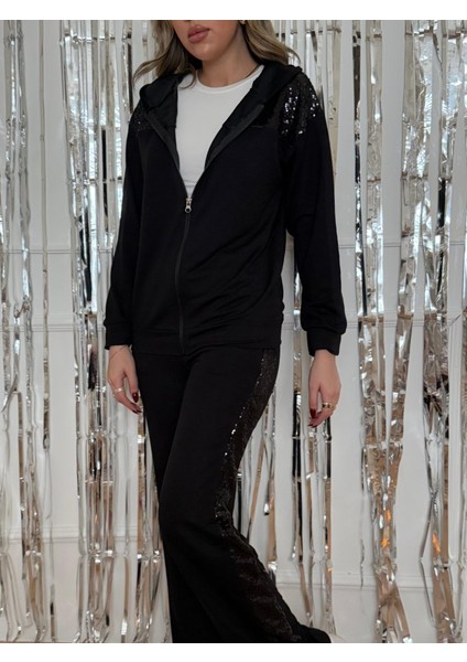 Kadın Yılbaşı Özel Iki Iplik Kumaş Pul ve Fermuar Detaylı Ikili Takım