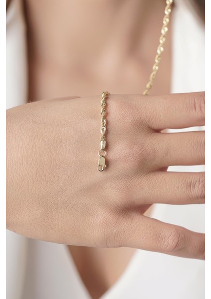 14 Ayar Altın Işıltılı Burgu Zincir Bileklik 2.65 mm