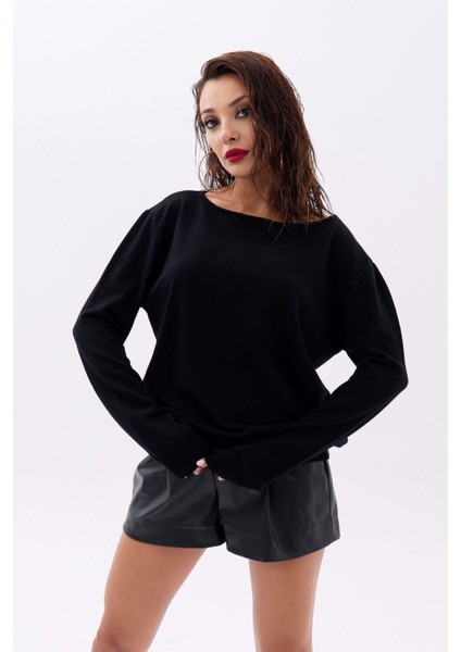 4216 Triko Düz Salaş Kazak-Siyah