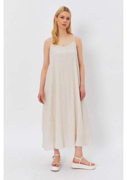 Askılı Uzun Çan Elbise - Natür modelleri