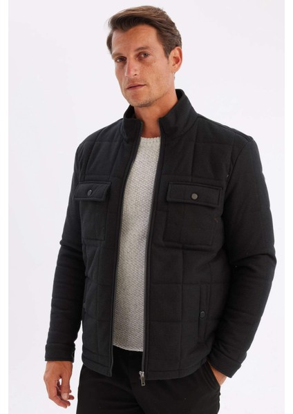 Slim Fit Dar Kesim Dik Yaka Astarlı Cepli Fermuarlı Mont Y4506AZ24AU