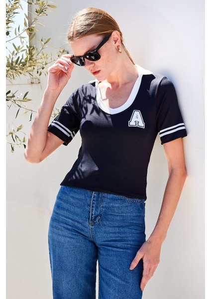 4320 Polo Yaka Basic Triko Bluz - Siyah fiyatları