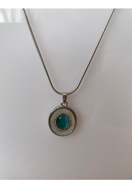 Elips Model Mavi Boncuklu Çelik Silver Kolye fırsatları
