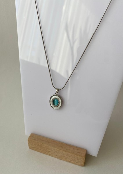 Elips Model Mavi Boncuklu Çelik Silver Kolye indirimleri