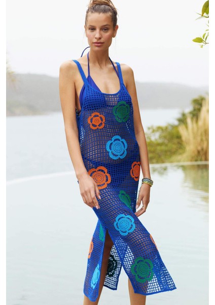 Regular Fit Çiçekli Kroşe Midi Plaj Elbisesi-Fall in Love C6106AX24SM