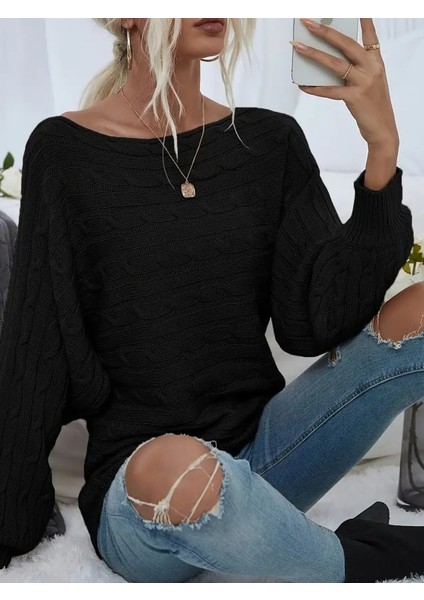 Kadın Uzun Kollu Yakası Açık Saç Örgü Desenli Triko Bluz fiyatları
