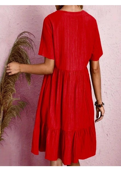 Kadın V Yaka, Fırfırlı Bürümcük Kumaş Elbise fiyatları