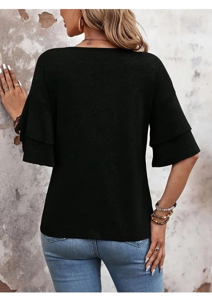 Kadın Kısa Kollu V Yakalı Viskon Bluz fırsatları