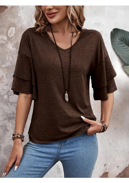 Kadın Kısa Kollu V Yakalı Viskon Bluz fırsatları