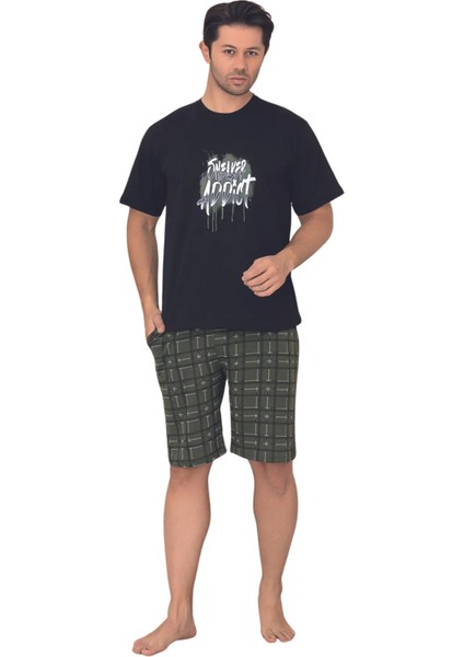Dreamy Pamuklu Cepli Desenli Kısa Kollu Şortlu Erkek Pijama Takımı