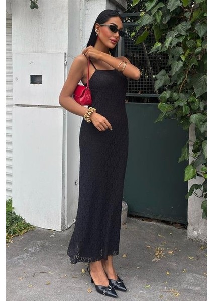 Askıları Ayarlanabilir Örme Dantel Elbise 2879