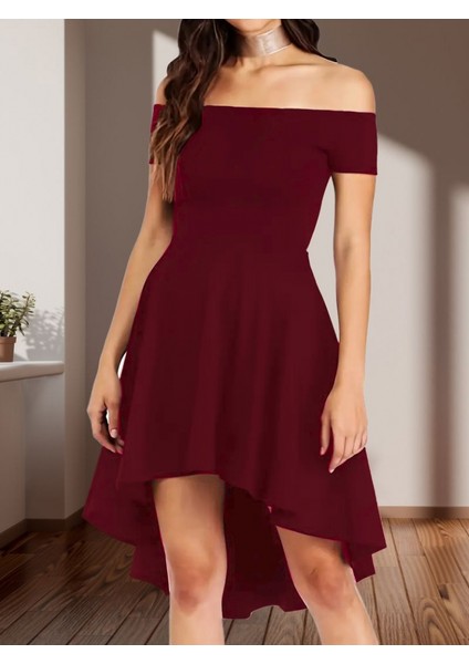 Kadın Kısa Kollu Madonna Yaka Önü Kısa Arkası Uzun Ithal Krep Elbise fiyatları