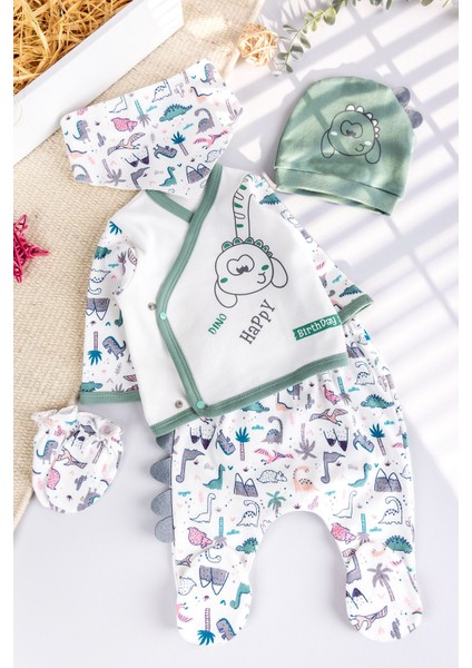 Dino Temalı 5 Parça Bebek Hastane Çıkışı Bebek Takımı