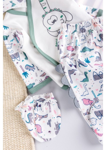 Dino Temalı 5 Parça Bebek Hastane Çıkışı Bebek Takımı