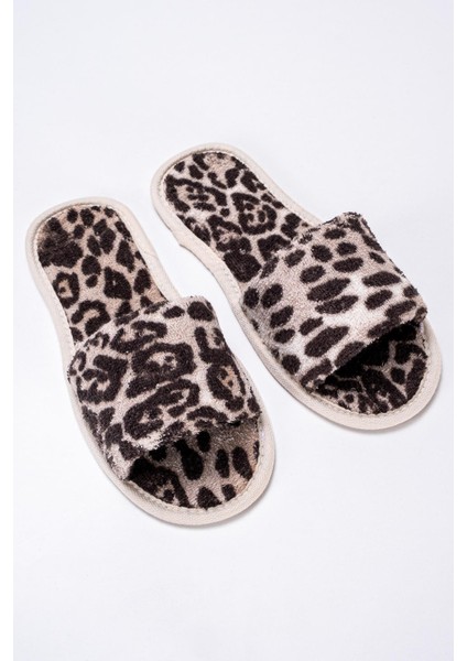 Leopar Desen Havlu Terlik Kaymaz İnce Taban