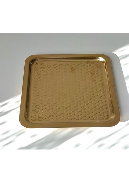Gold 21X21 Dama Kare Çelik Tepsi - Kahve ve Nişan Sunum Tepsisi