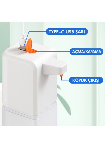 Otomatik Sensörlü Köpük Sıvı Sabunluk - Şarjlı- Duvara Monte - E1 Model - BEYAZ