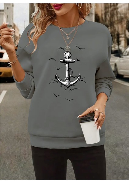 Kadın Uzun Kollu Bisiklet Yaka Desenli Viskon Iki Iplik Bluz