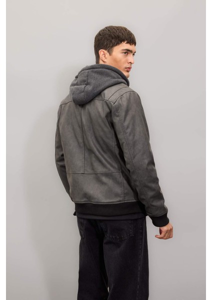 Su İtici Slim Fit Dar Kesim Çıkarılabilir Kapüşonlu Fermuarlı Cepli Suni Deri Mont N9682AZ24WN indirimleri