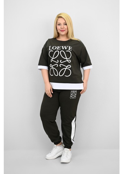 Kadın Büyük Beden Kısa Kollu Nakış Detaylı Garnili Eşofman Takımı 8192-25