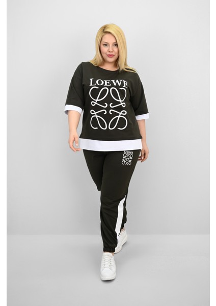 Kadın Büyük Beden Kısa Kollu Nakış Detaylı Garnili Eşofman Takımı 8192-25 modelleri