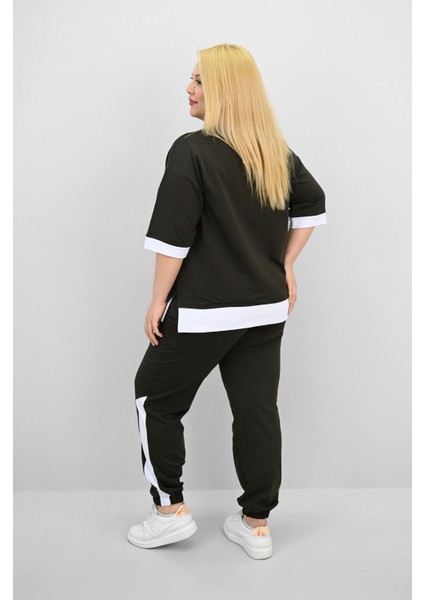 Kadın Büyük Beden Kısa Kollu Nakış Detaylı Garnili Eşofman Takımı 8192-25 fırsatları