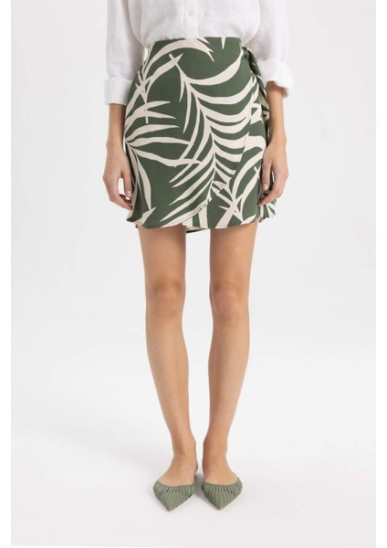 A Kesim Desenli Yüksek Bel Maroken Mini Etek C4803AX24SM