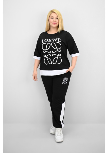 Kadın Büyük Beden Kısa Kollu Nakış Detaylı Garnili Eşofman Takımı 8192-25 fiyatları