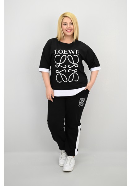 Kadın Büyük Beden Kısa Kollu Nakış Detaylı Garnili Eşofman Takımı 8192-25 modelleri