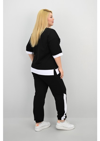 Kadın Büyük Beden Kısa Kollu Nakış Detaylı Garnili Eşofman Takımı 8192-25 indirimleri