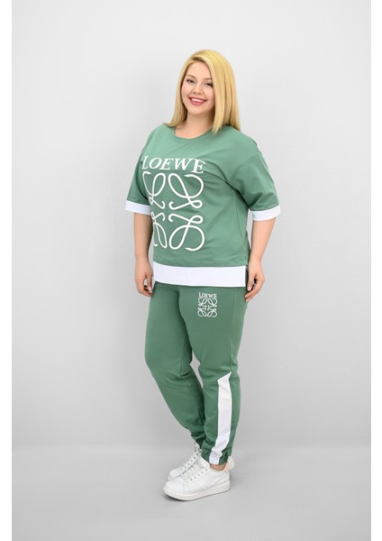 Kadın Büyük Beden Kısa Kollu Nakış Detaylı Garnili Eşofman Takımı 8192-25 modelleri