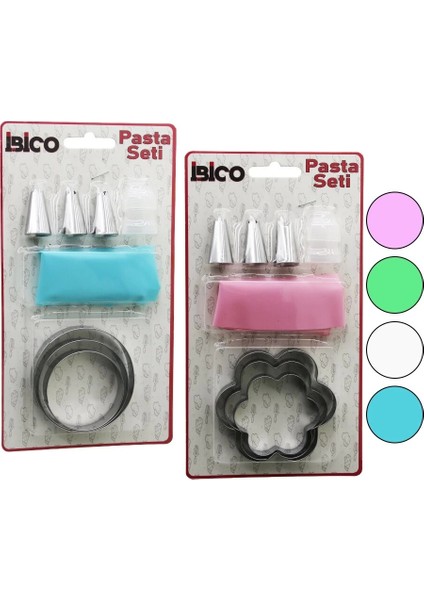 8pcs Pasta Süsleme Seti - 3-Kurabiye Kalıp=yuvarlak - Çiçek 1-Krema Torbası - 3-Metal+1-Pls.uç (5047)