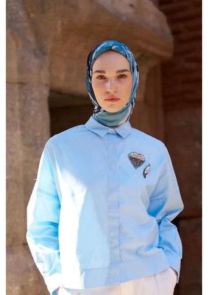 Mavi Ed Scarf Glaze Botanic Desen Eşarp