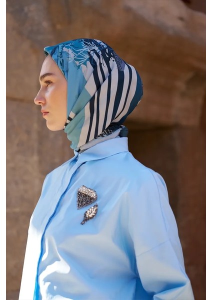 Mavi Ed Scarf Glaze Botanic Desen Eşarp