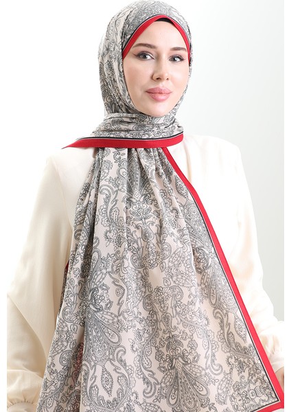 Karaca Desenli Mio Krep Şal 81099-14 Kırmızı Krem