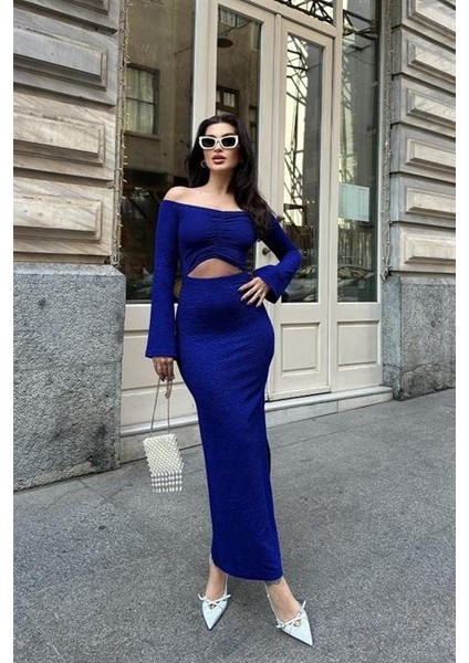 Lita Cut Out Büzgülü Elbise 2715-8 modelleri