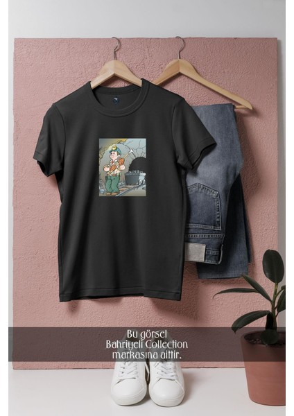 Oversize Kömür Madencisi Tasarımlı Unisex T-Shirt