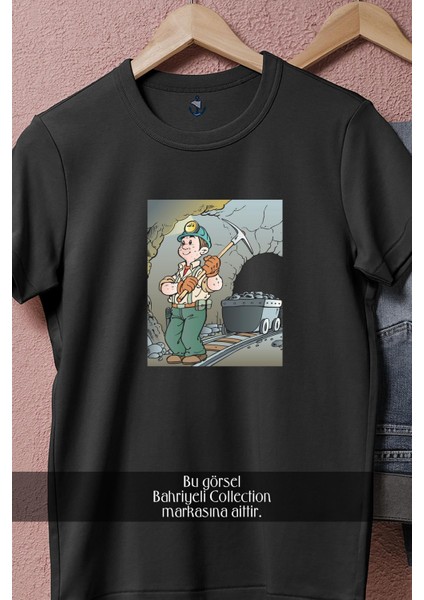 Oversize Kömür Madencisi Tasarımlı Unisex T-Shirt fiyatları