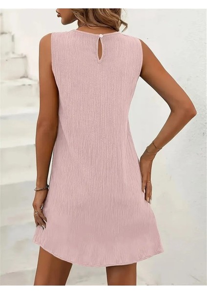 Kadın Sıfır Kollu Bisiklet Yaka Bürümcük Elbise fiyatları