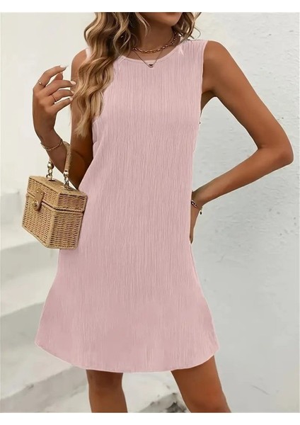 Kadın Sıfır Kollu Bisiklet Yaka Bürümcük Elbise modelleri